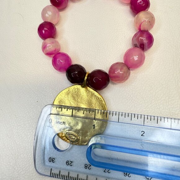 Kenneth Jay Lane Agate Bead Hammered Coin Stretch Bracelet - Picture 6 of 10